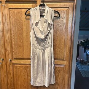 BCBGMaxAzria Gold Cowl Neck Ruched Midi Dress